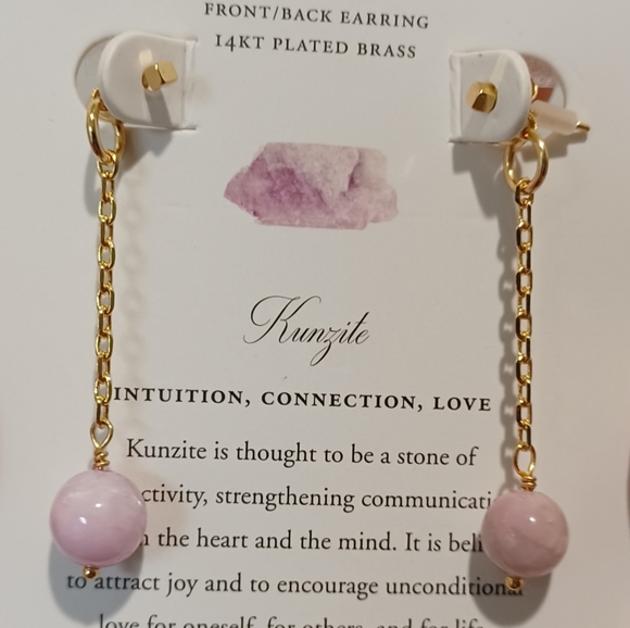 LUNA NORTE 14K GOLD PLATED BRASS KUNZITE GEMSTONE CHAIN EARRINGS - Picture 7 of 9
